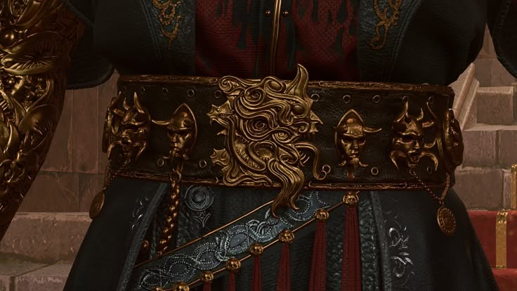 Gortash’s belt, central medusa plate with chained motifs.