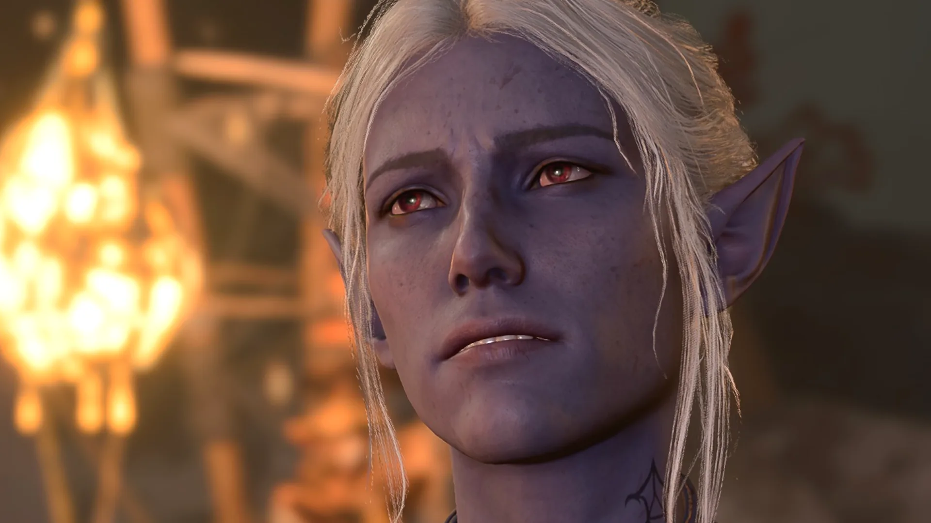Minthara, drow paladin, looking like mercy has failed the interview.